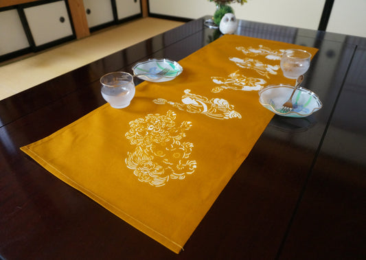 【アウトレット品につき1点限り】【吉祥文様・縁起物】唐子と唐獅子柄 テーブルセンター*タペストリー