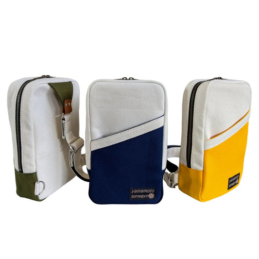 生成り刺子と手染め帆布のボディーバッグ