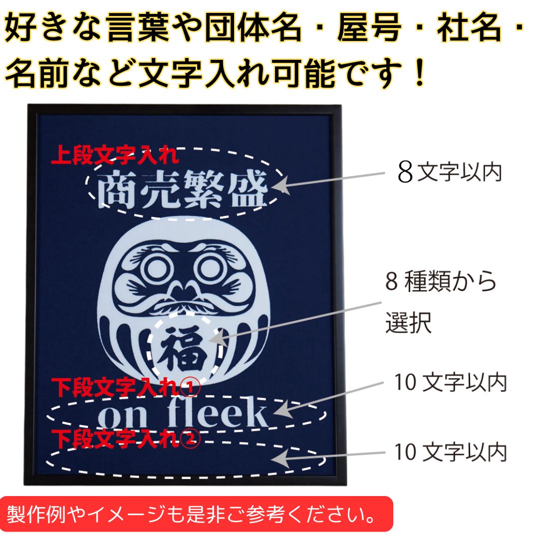 帆布の壁掛け縁起だるま【額装×伝統手染め：1色】名入れ・文字入れ・色